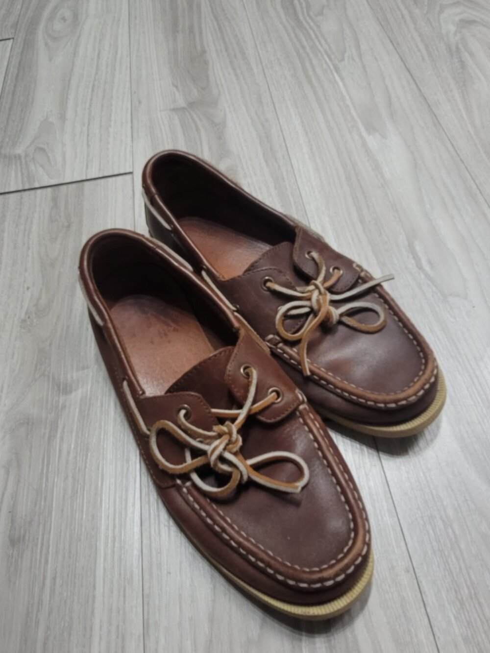 land's end boat shoes brown men 8.5